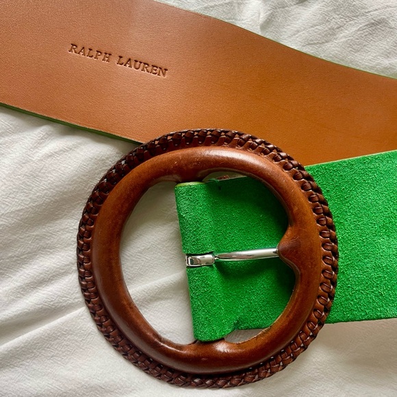 Ralph Lauren Green Suede Wide Leather Belt - Picture 2 of 5